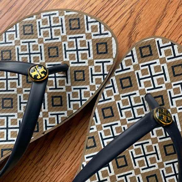 Tory Burch Shoes - Tory Burch Logo Print Wedge Flip-Flops